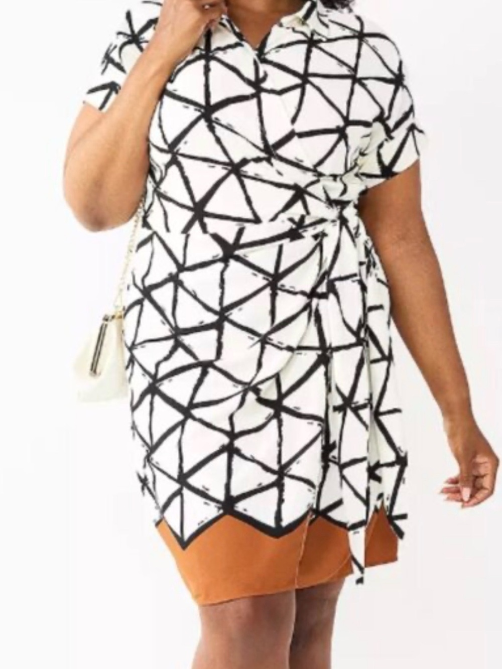 Women’s Minimalist Neutral Wrap Dress Geometric
